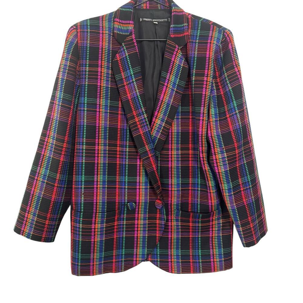 Vintage Umberto Ginocchietti Wool Plaid Blazer Unisex Mens Size 42 Multi 80's